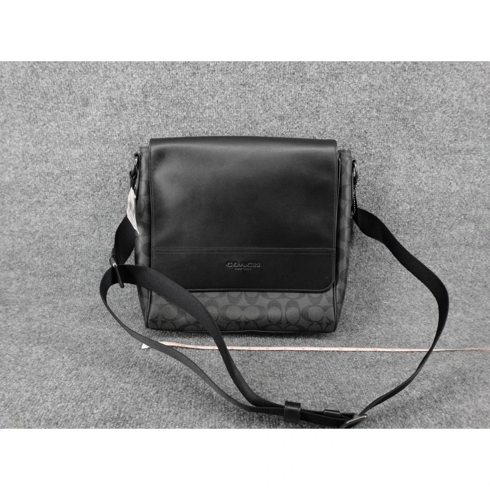 Coach Houston Map Bag Signature Canvas Mens Charcoal Black F73339 Messenger Bag